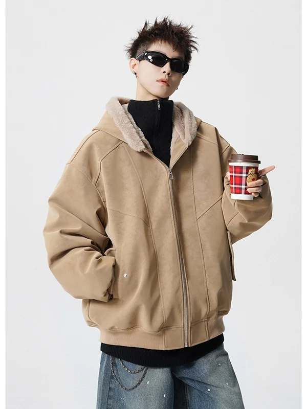 

Мужская зимняя утепленная куртка из искусственной кожи с капюшоном в американском стиле, повседневная верхняя одежда из хлопка на молнии, теплая, молодежная, модная