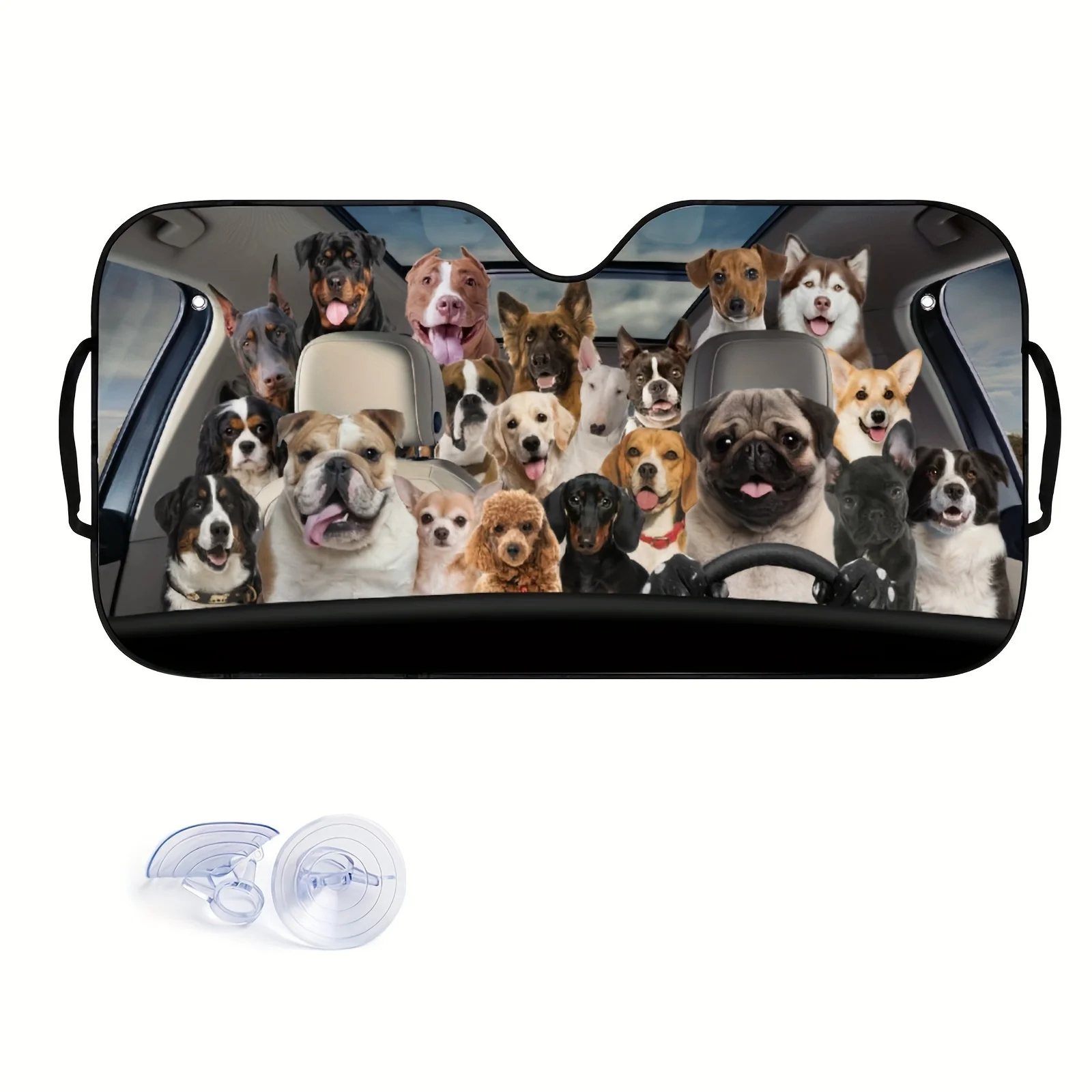 عبوة واحدة من مظلة الزجاج الأمامي للحماية من الأشعة فوق البنفسجية على شكل كلب، مادة فقاعات من رقائق الألومنيوم مقاس 54 بوصة، مقاومة للخدش وقابلة للطي في السيارة #3