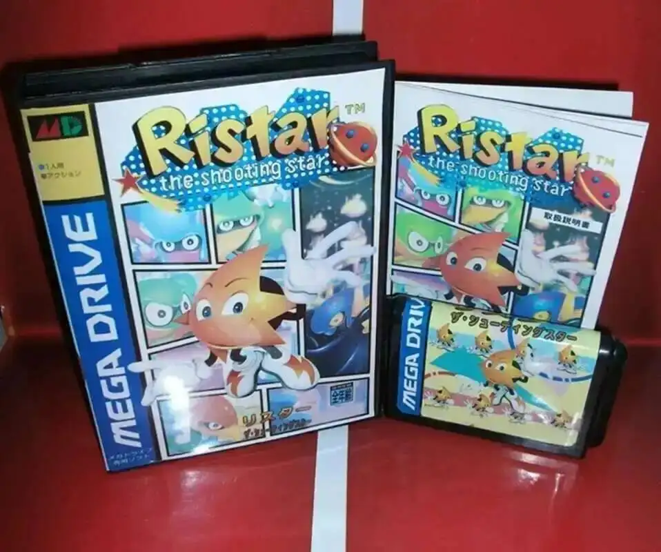 Cartão de jogo Ristar com caixa e manual para sistema Sega MD Megadrive Genesis de 16 bits