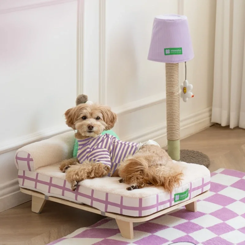 Puppy Bed Elevated Pet Nordic Pet Stool Bed with Cozy Pad & Pillow Pet Sofa Bed Sturdy Wood Legs Kitten Dog Beds Small Dogs