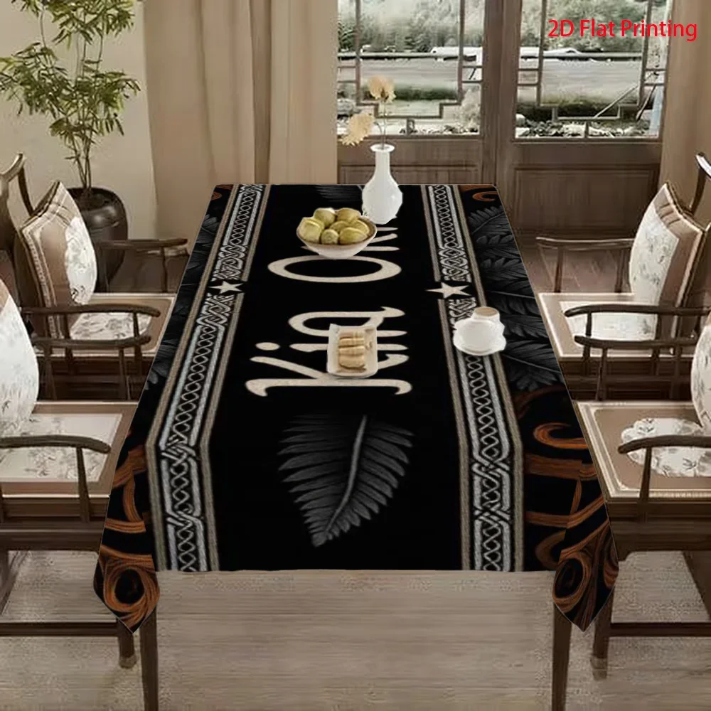 Rectangular tablecloth, heavy-duty and high-quality, with a Mahogany style pattern and black and brown color scheme.xzj