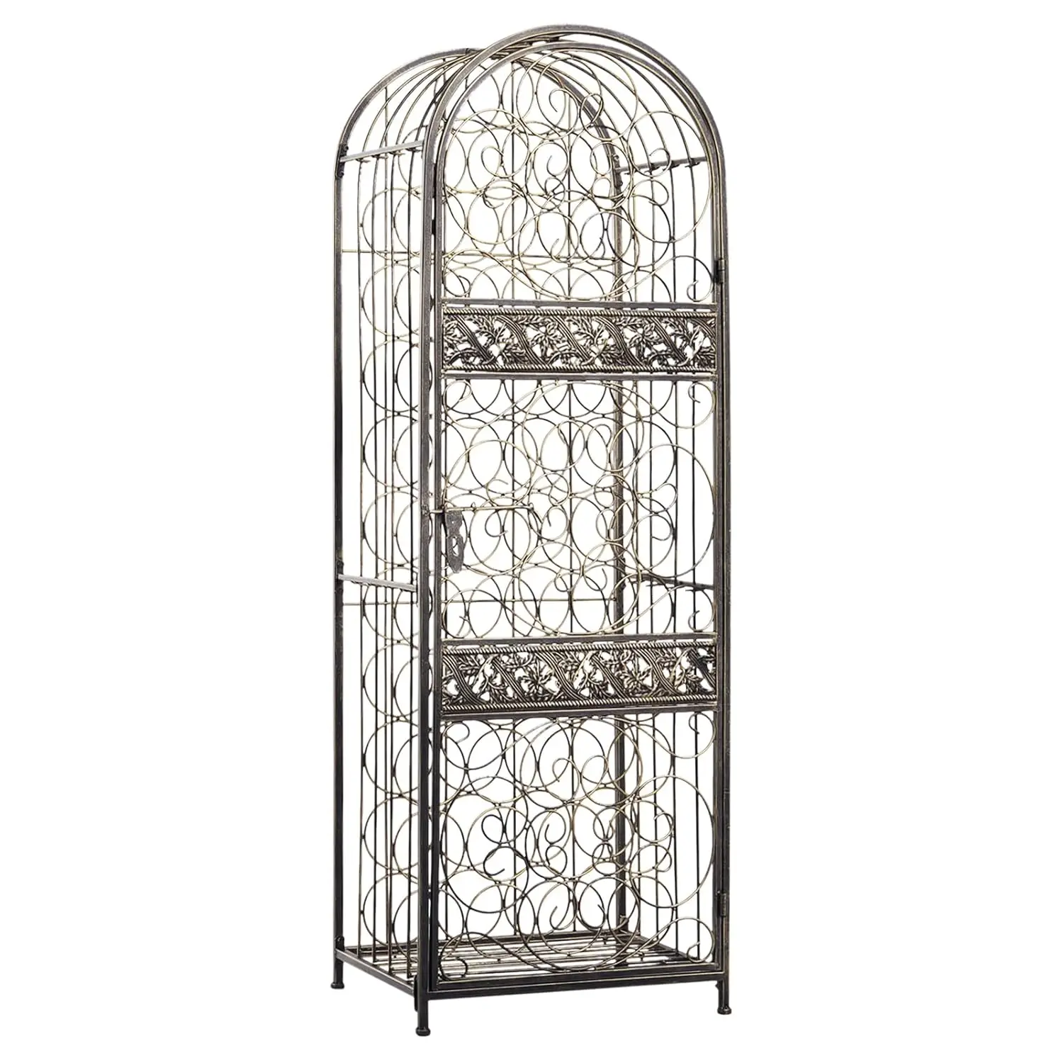 

45 Bottle Wrought Iron Wine Rack Jail with Lock, Antique Bronze, Customized