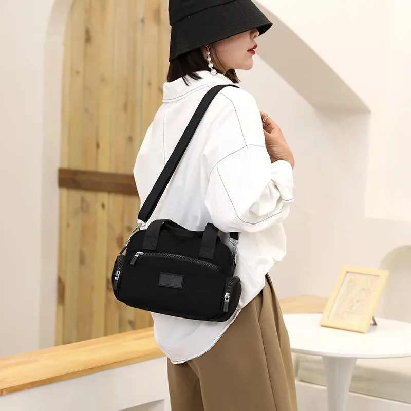 Women's Shoulder Bags Japanese Simplistic Casual Solid Color Crossbody Bag Large Capacity Nylon Waterproof Messenger Bag Handbag