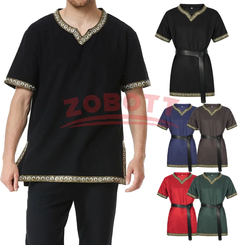 Mittelalterliche Renaissance-Kostüme für Herren, Edelmann-Tunika, Aristokrat, Chevalier, Ritter, Krieger, Halloween, Karneval, Kostüme ohne Gürtel