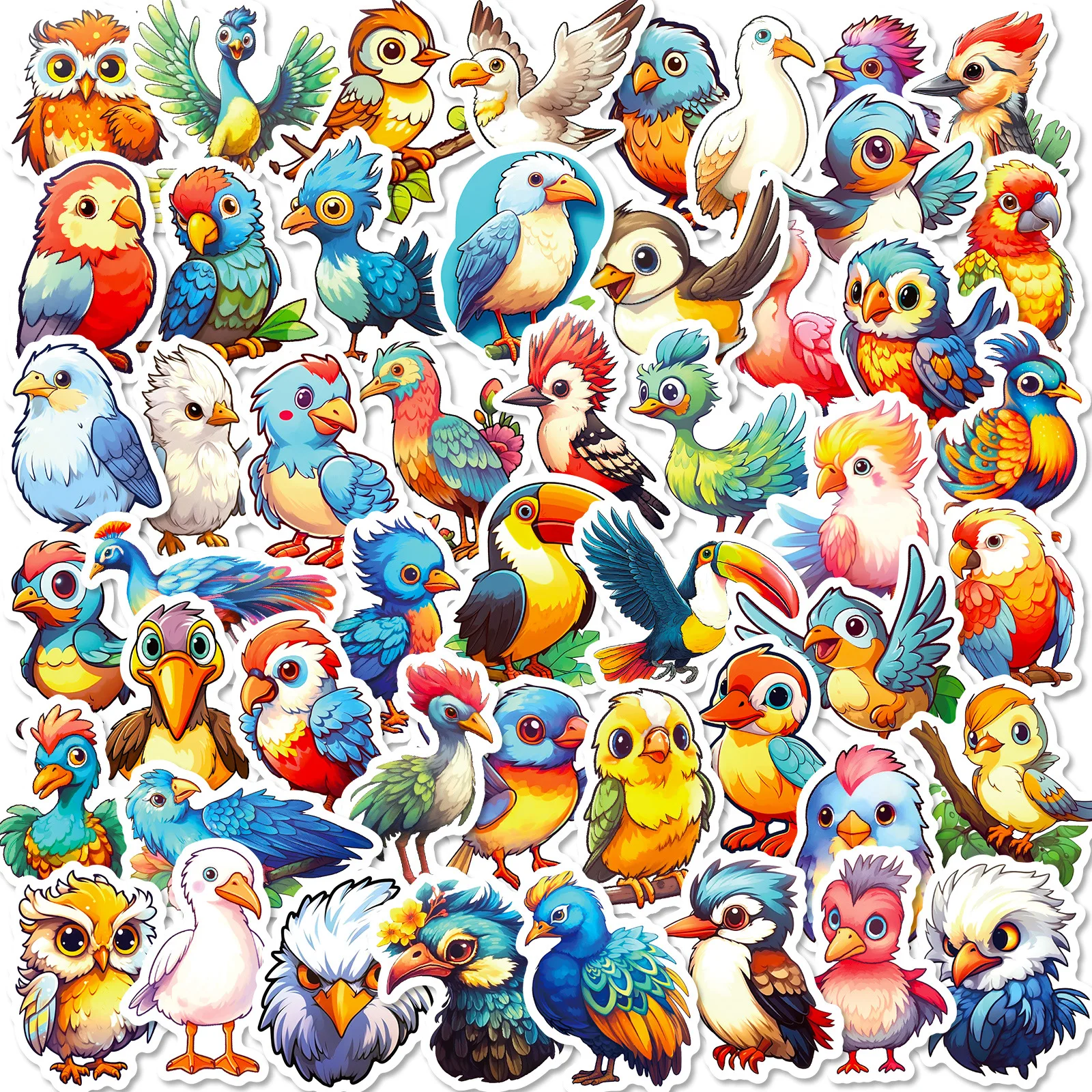 50Pcs Cartoon Birds Stickers Waterproof Vinyl for Skateboard Laptop Luggage Notebook Water Bottle Phone Case Car Decals