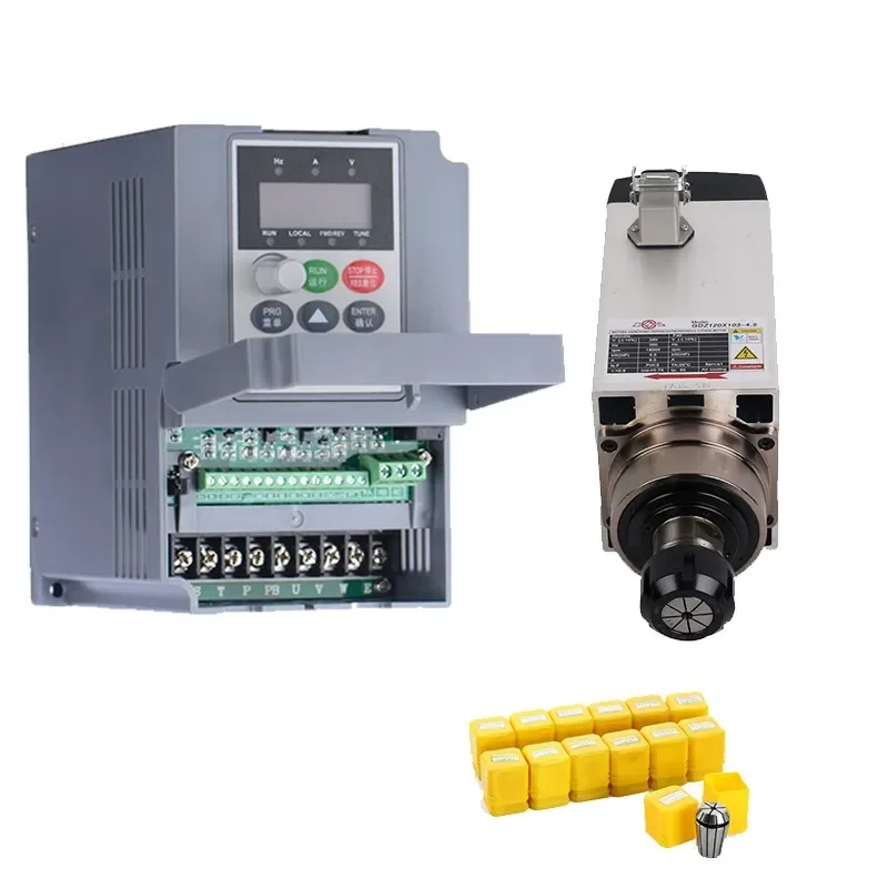 

380V 1.5KW Square Spindle Motor Air Cooled 4Bearings +2.2kw VFD inverter + ER20 Collet kit for CNC Engraving Router Woodworking