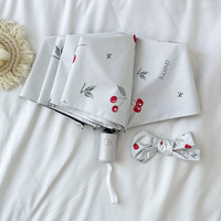 Outdoor double-layer cherry cute printed folding umbrella, summer mini sunscreen, foldable sun umbrella, triple fold