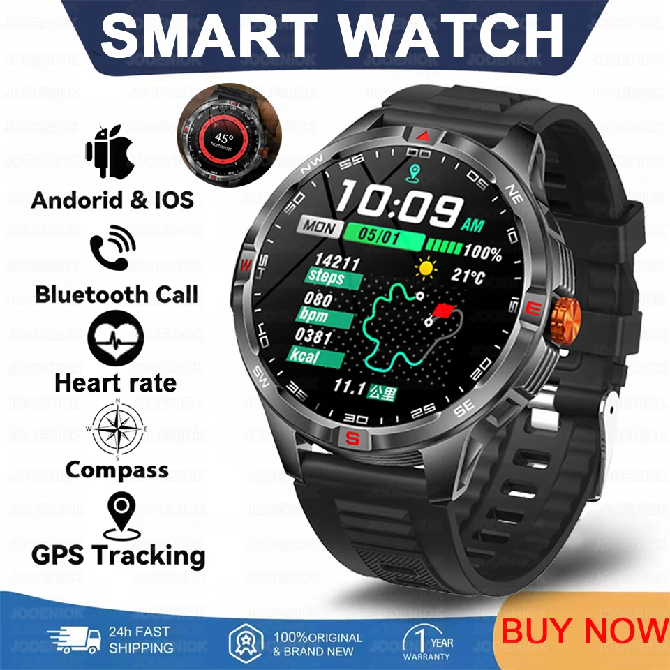 

2026 NEW Popular 1000mAh Super Capacity Battery Outdoors Smart Watch Men Compass HD Call Health Monitoring Waterproof Smartwatch