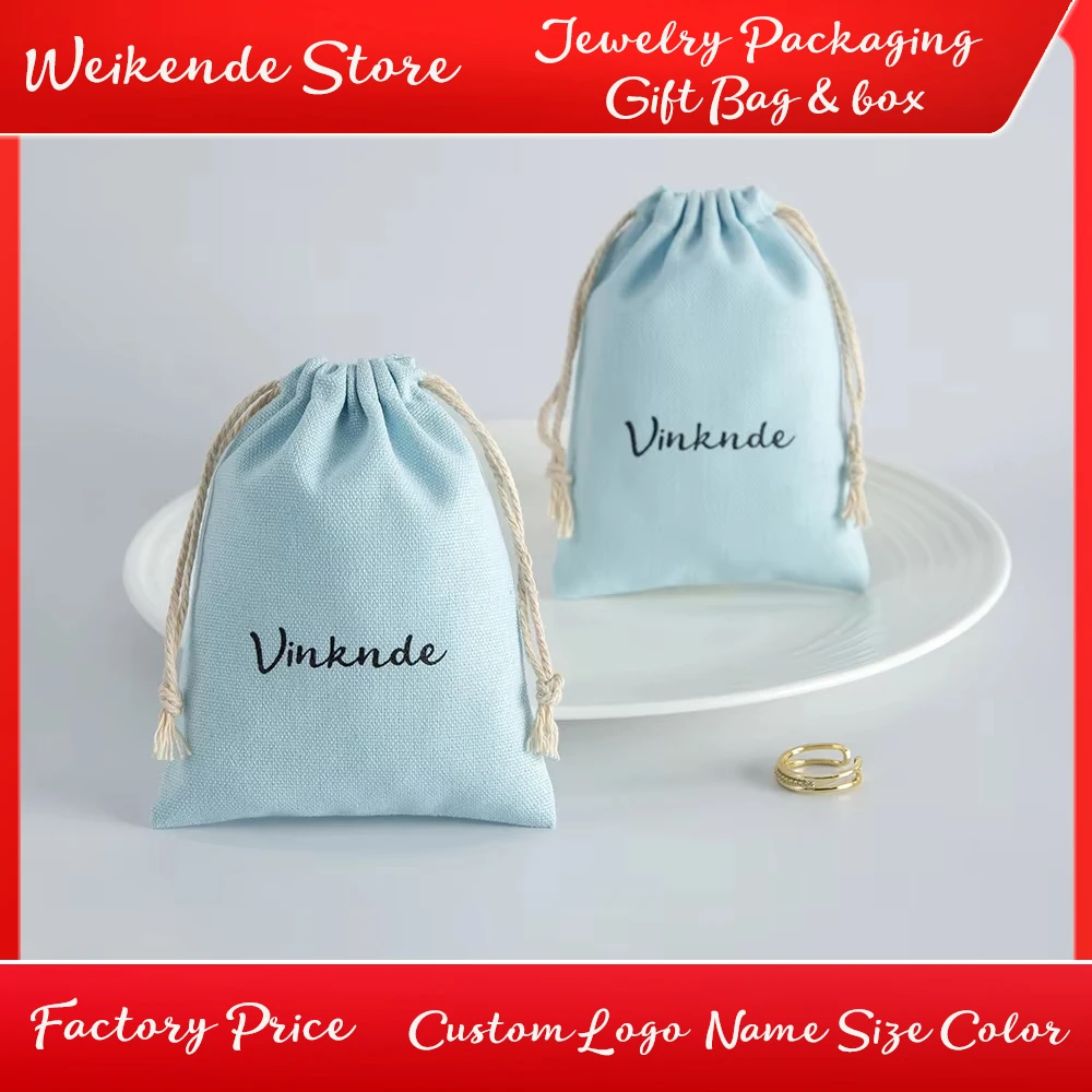 

50Pcs/Pack Natural Cotton Drawstring Storage Bags Christms Wedding Gift Custom Logo DIY Pouch Reusable Jewelry Organize Bag