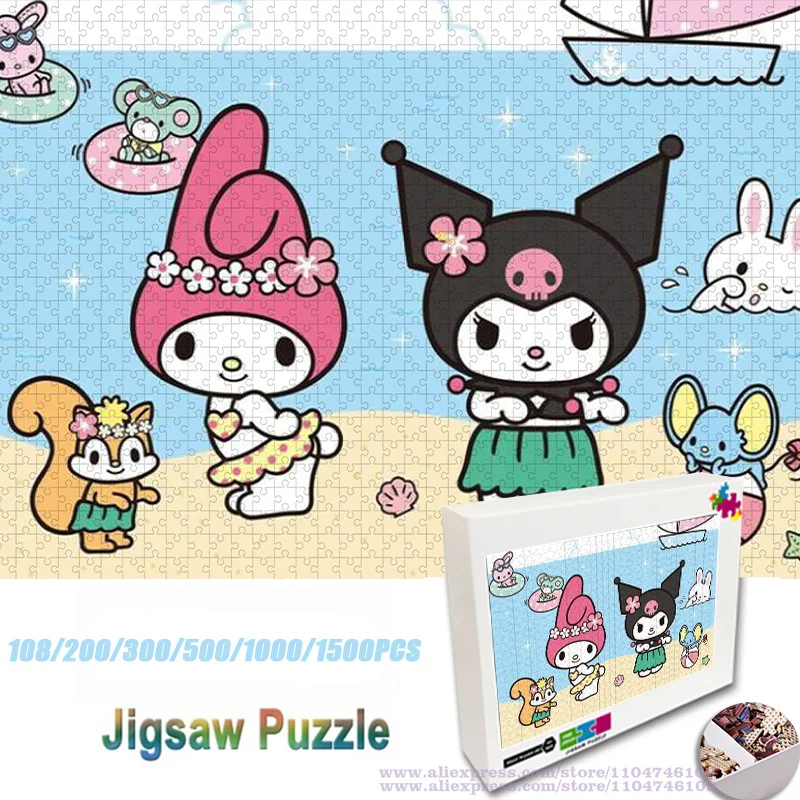 Пазл Sanrio My Melody & Kuromi с героями мультфильмов, аниме, 108/200/300/500/1000/1500 шт., интеллектуальные пазлы для детей и взрослых Пазл Sanrio My Melody & Kuromi с героями мультфильмов, аниме, 108/200/300/500/1000/1500 шт., интеллектуальные пазлы для детей и взрослых