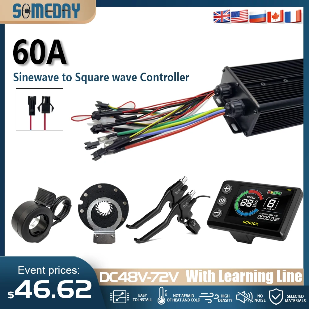 

Electric Bicycle Brushless Controller 48V-72V 1000W-3000W 60A Three-Mode Sine Wave for Motor convertion kit with LCD display