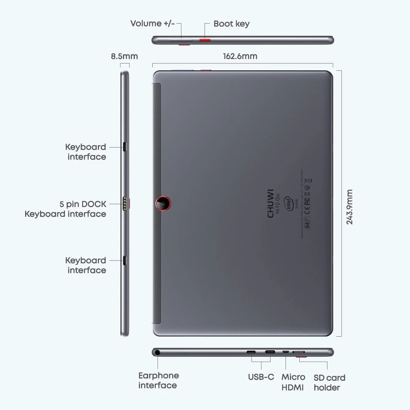 DS808 6GB DDR RAM 128GB ROM 10.1 INCH Windows 11 Tablet 64-bit Intel Celeron Processor N4500 CPU 1920*1200 IPS 2×Type-C