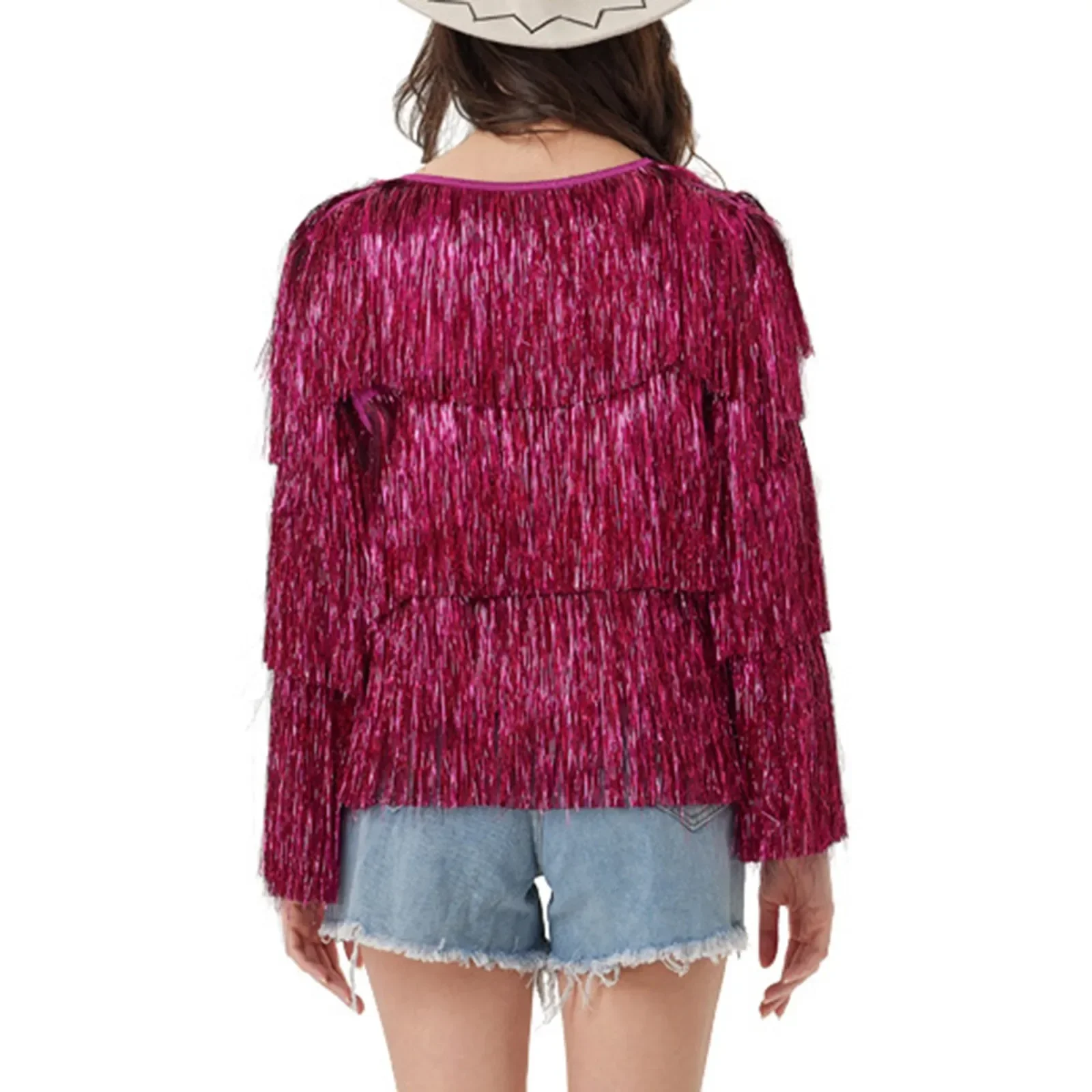 

Women's sequin sparkling diamond hip-hop long sleeved tassel zipper jacket for club wear, women's street style outerwear jacket