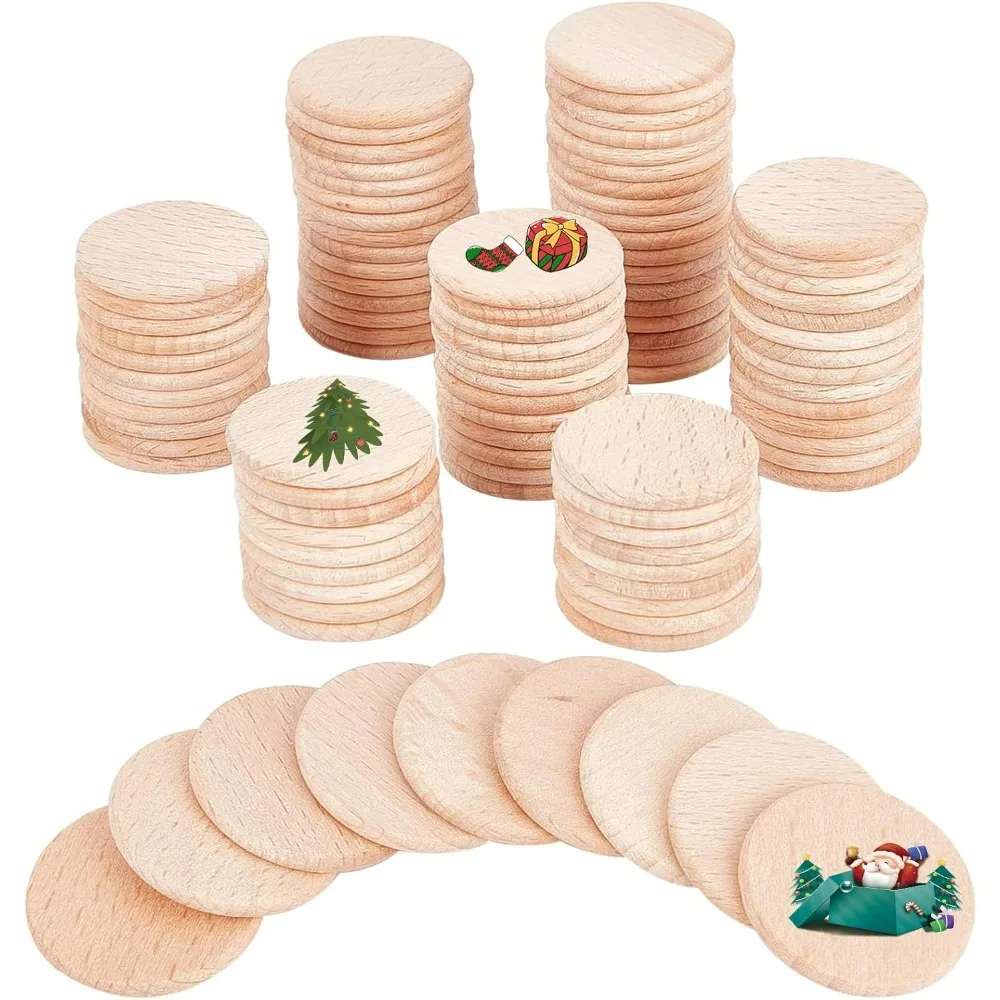 

100 шт. деревянные круглые детали 1,2 дюйма, незавершенные деревянные круги, круглые ломтики, деревянные вырезы, украшения для набора для изготовления поделок своими руками