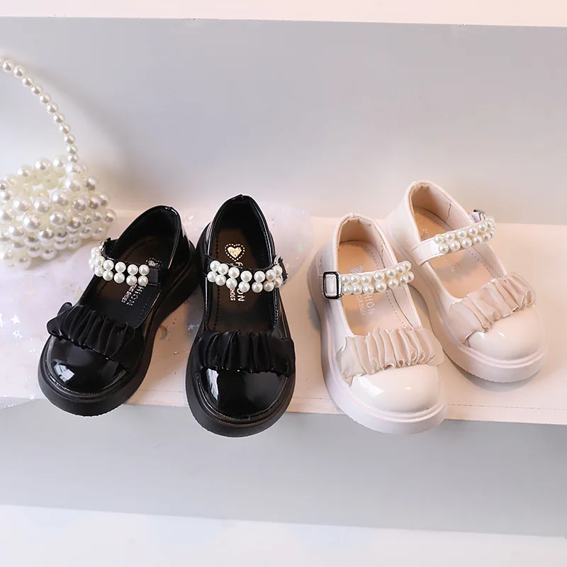 

Children Princess Shoes Lolita Toddlers Pearl Bow Single Shoes Fashion Girl Leather Shoes Glossy Kids Mary Jane Shoes for Party