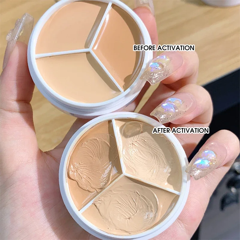 Round Holding Makeup Three Color Concealer Spot Acne Print Repair Foundation Dark Circles Are Not Easy To Stick Powder Wholesale