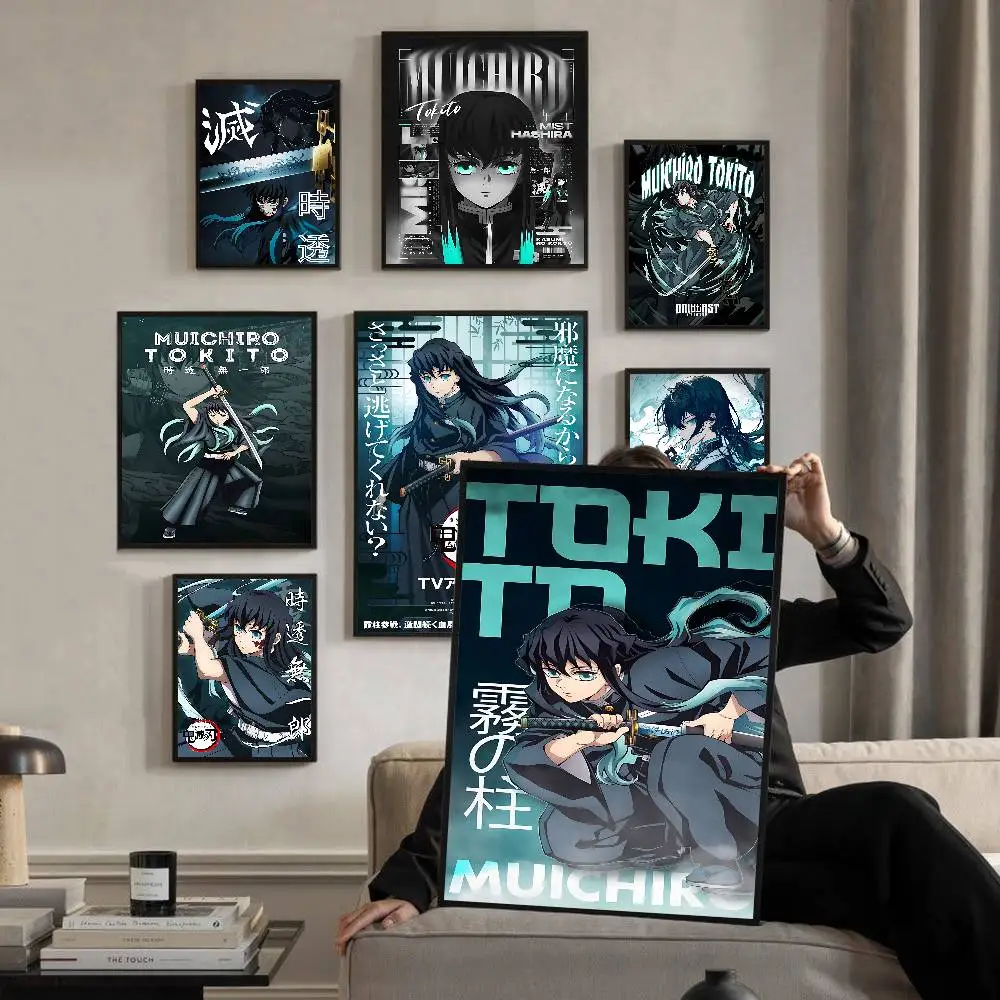 

Tokitou Muichirou Anime Demon Slayer Self-adhesive Art Poster Decoracion Painting Wall Art White Kraft Paper Home Decor