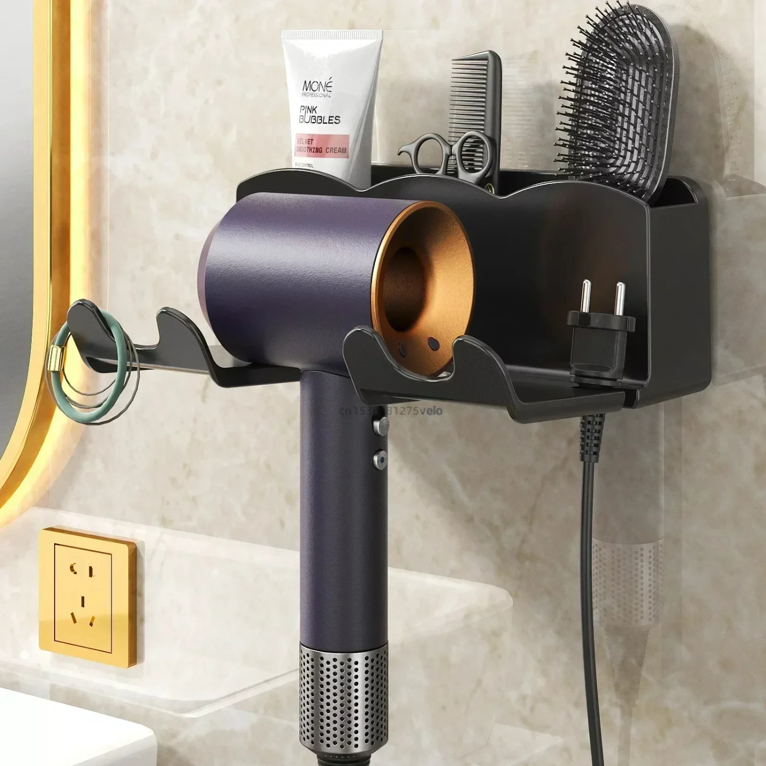 Easy Installation Wall Mounted Hair Dryer Holder Shelf for Bathroom Organization - Durable Plastic Hair Dryer Stand without Dril