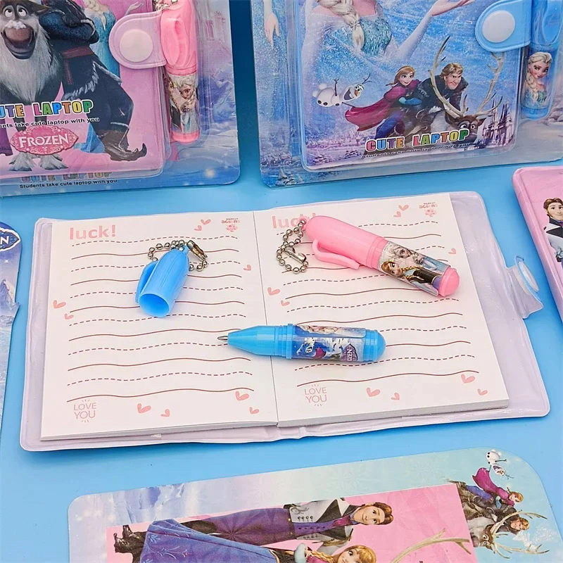 2 pçs/set disney congelado caneta caderno papelaria livros elsa anna crianças bonito dos desenhos animados estudante escrita livro figura de ação brinquedos presentes