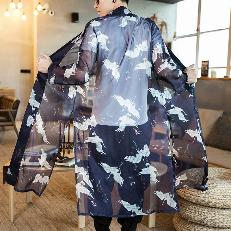 Kimono Man Haori Yukata baju Kimono pria, kardigan Kimono panjang baju jalanan Jepang, Samurai Harajuku