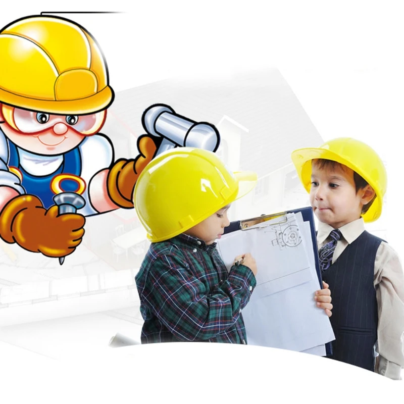 Mini Hard Hat for Kids Carpenter Tool Toy Developmental Helmet Kids Interactive Pretend Play Game Cos Play Costume Set M89C