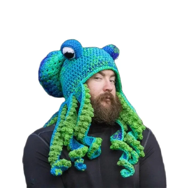 New Year\'s New Octopus Hat Autumn And Winter New Creative Hand Knitted Crochet Wool Octopus Funny Squid HAT Party Dress Up