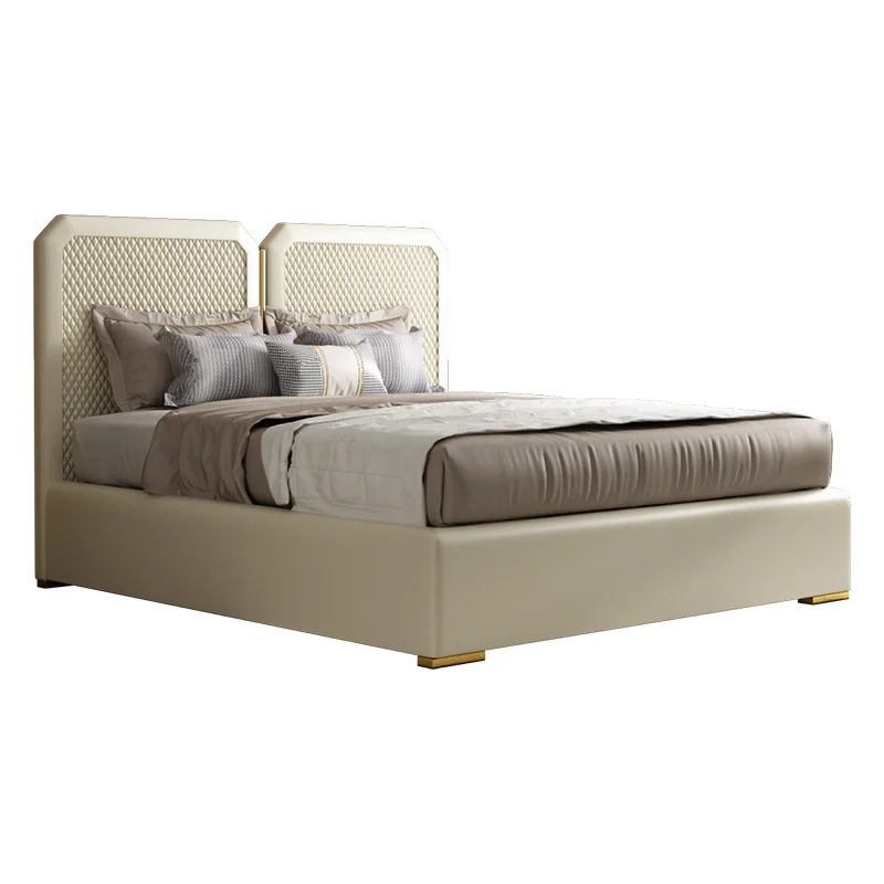 

Постмодерн роскошная двуспальная кровать кожаная Главная спальня маленькая итальянская Главная комната