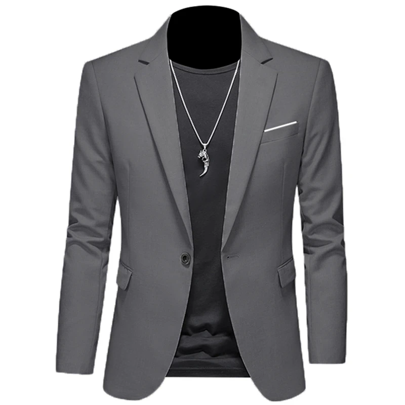 2023 Fashion New Men\'s Casual Boutique Woolen Pure Color Business Slim Fit Suit Blazers Jacket Dress Coat