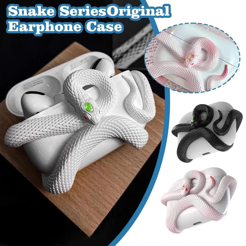 For AirPods Pro/Pro 2/3 Earphone Protective Case Snake-shaped Protective Cover Anti-fall Head Resin Shell Headphone Snake's X4D6