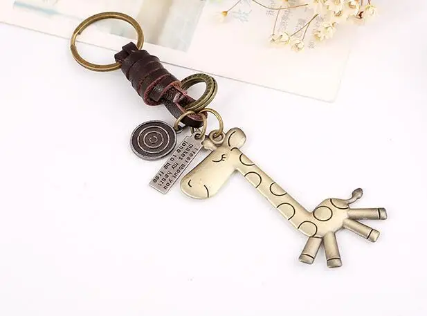 10pcs/lot  Fashion woman man leather owl keychain unisex metal owl giraffe bear bow key ring