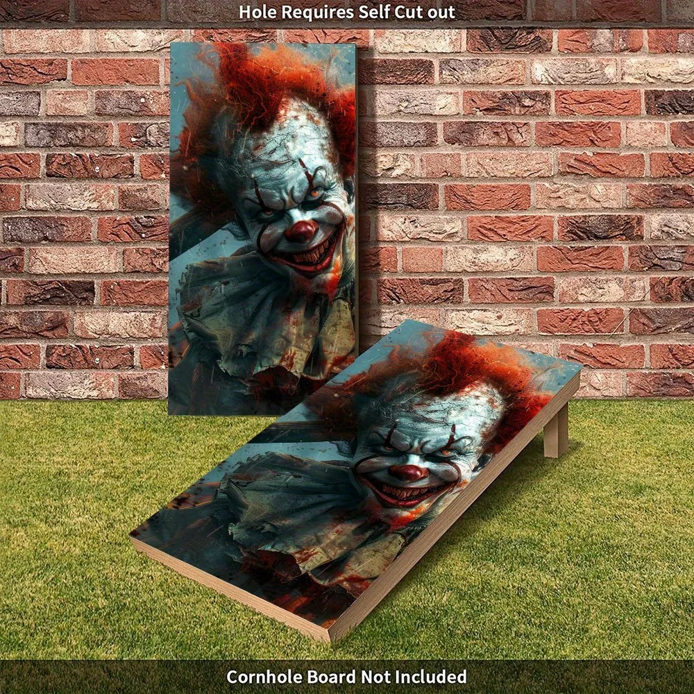 Horror Clown Image,Scary Art Decor,Thriller Theme,High Value! 2D Flat Vinyl Sandboard Stickers - Bubble-Free, Easy Application,