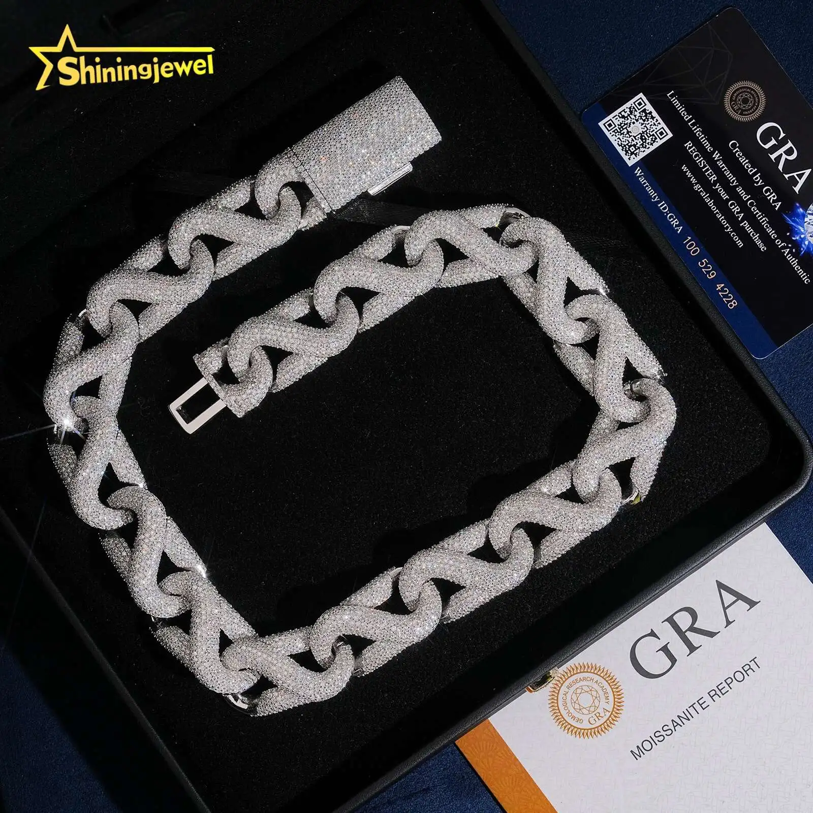 Men 20mm Heavy Iced Out Moissanite Cuban Link Chain GRA Hip Hop Custom 925 Silver Infinity Cuban Chain Moissanite Jewelry..