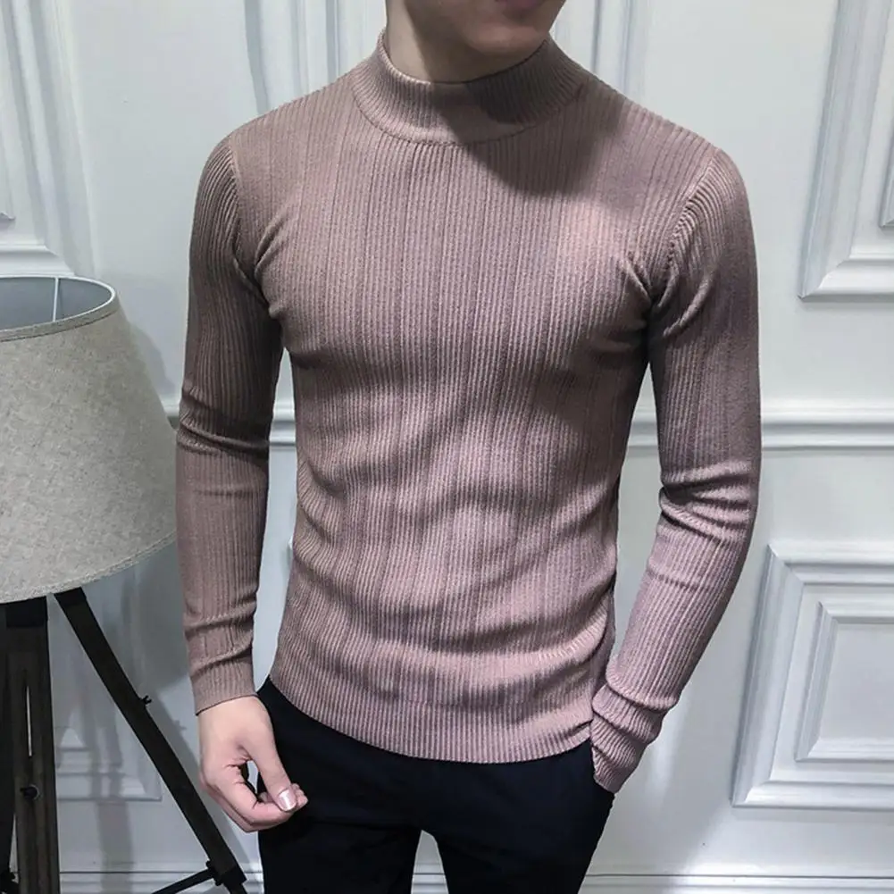 

Turtleneck Men Autumn Winter Long Sleeve T Shirt For Men Clothing Simple Slim Fit Casual Men's T-shirts Striped High Quality