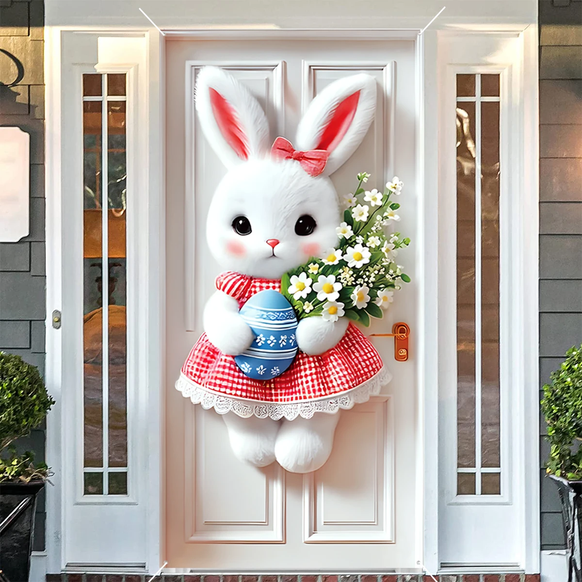 1pc 3D Easter Bunny Egg Door Curtain With White Rabbit Theme Door Banner Holiday Parties Easter Celebrations Universal Occasion