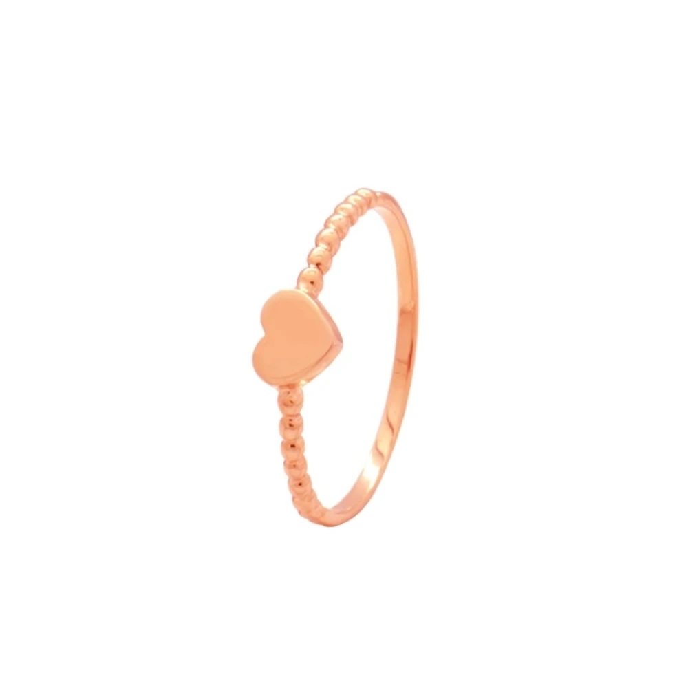 Real Pure 18K Rose Gold Band Women Best Gift Lucky Beads Glossy Heart Ring US Size 6-10