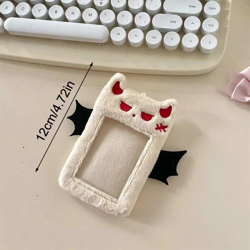 Plush Little Devil Photocard Holder Keychain Kpop Meal Card Bus Card Sleeves Photo Protective Cover Pendant Key Ring