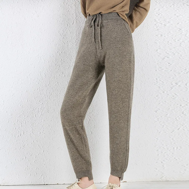 

2023 Autumn New Women's Cashmere Fashion All-match Harem Pants Core Yarn Knitted Loose Leggings Corset Wool Pants