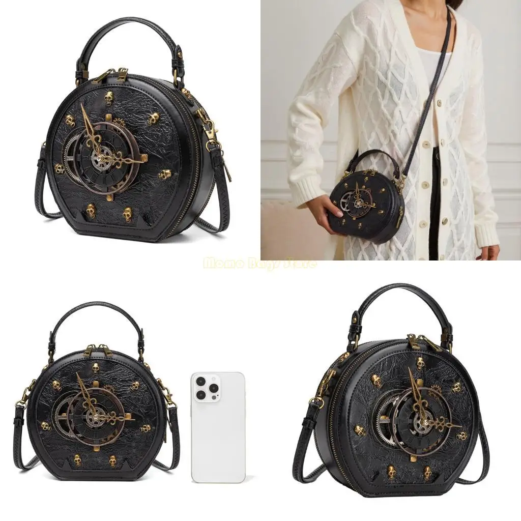 

X90D Women Shoulder Bag Steampunk Crossbody Bag Retro Bag PU Leather Handbag and Purse Gothic Clock Bag for Travel