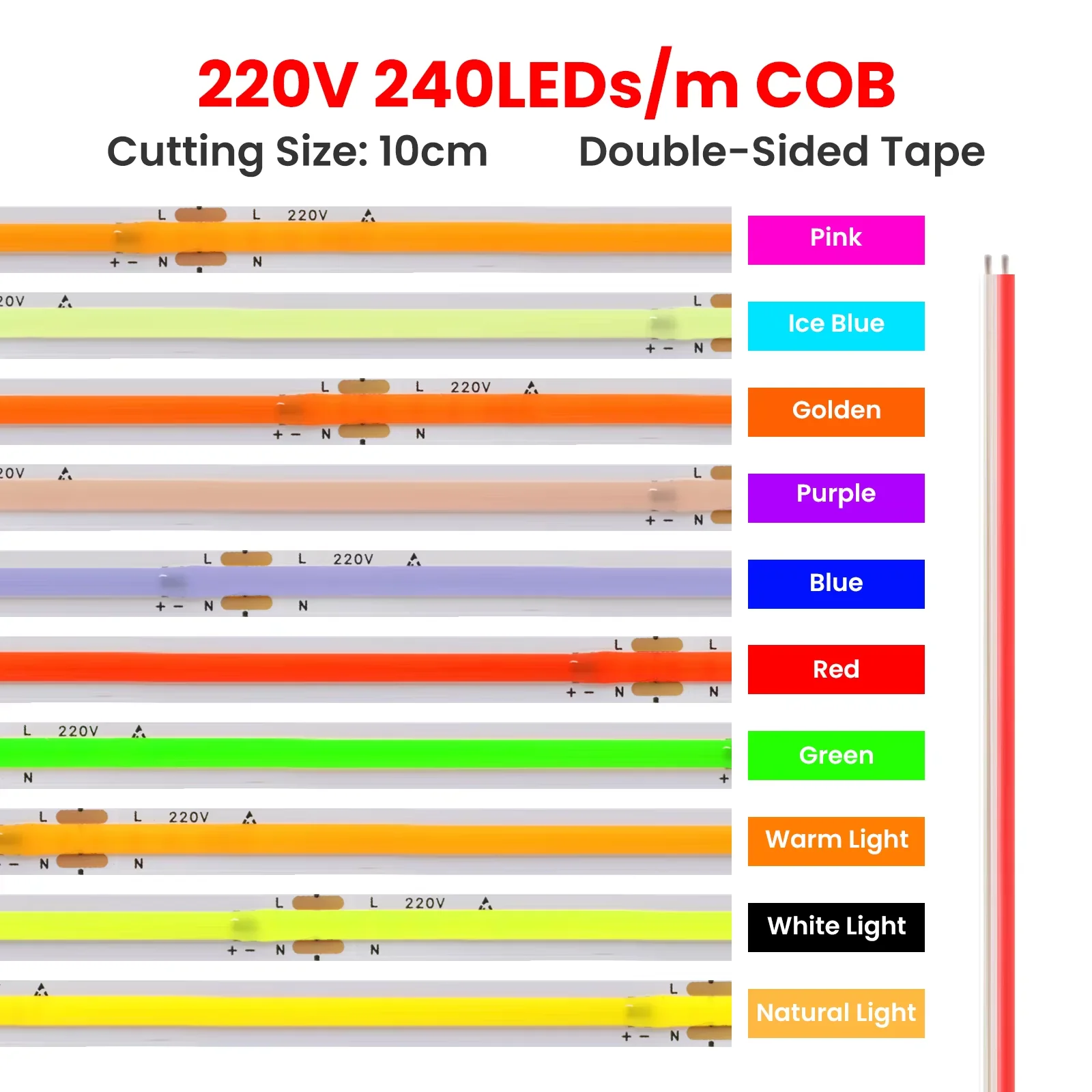 220V COB LED Strip Light Flexible COB LED Tape with Adhesive Tape 240LEDs High Density Linear Lighting Ribbon 5M 10M 20M 50M
