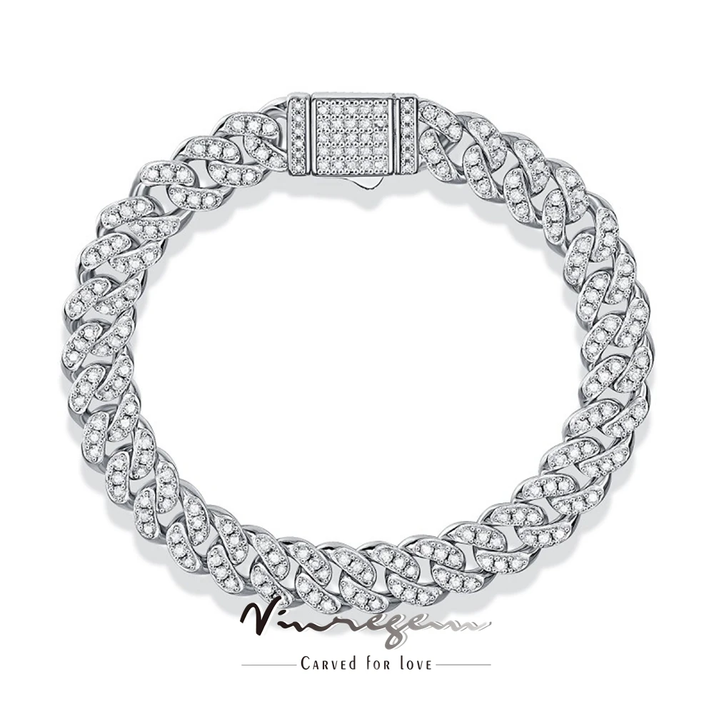 

Vinregem VVS1 3EX Real Moissanite Diamond Sparkling Fine 8MM Miami Cuban Chain Bracelet 925 Sterling Silver Jewelry Wholesale