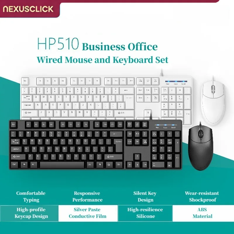 NexusClick Wired Desktop Keyboard Mouse Set, Durable Comfortable Hand Feel Cheap All-in-One PC Set for Computer office Daily Use view 2
