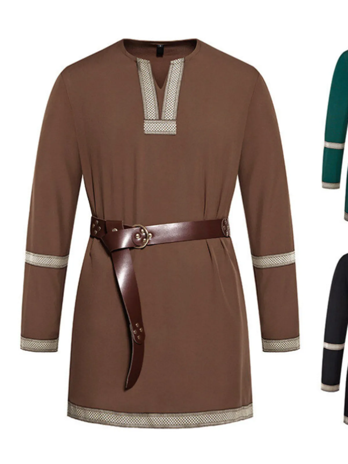 

Мужская футболка Renaissance Knight Long Sve Pure Color Performance Costume Halloween Faion Urban Loose Fit V-Ne средней длины