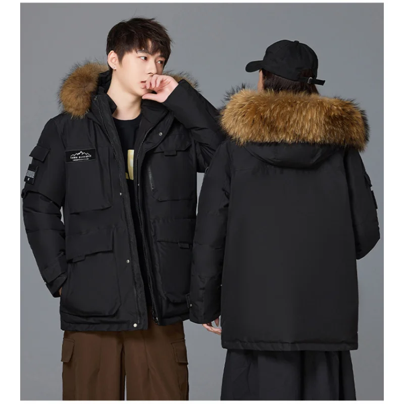 GIOIOMen's Down Jacket，Winter New Mid-Length Goose Down Filled Thickened Warm Workwear Down Parka，Men's Clothing