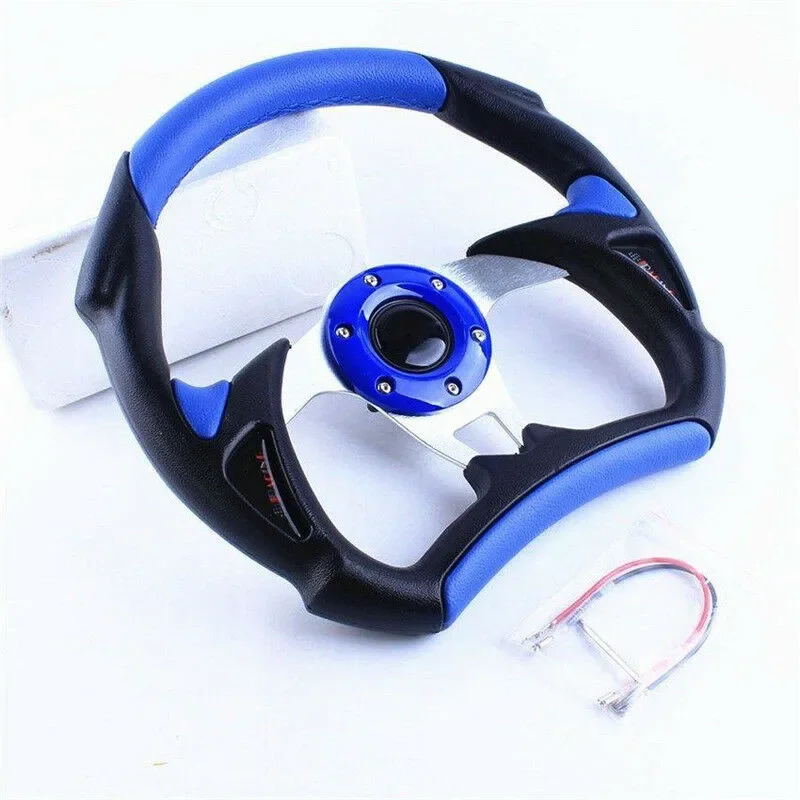 

Universal 13 inch Racing Car Steering Wheel Stitching Sport F1 JDM PU Leather blue