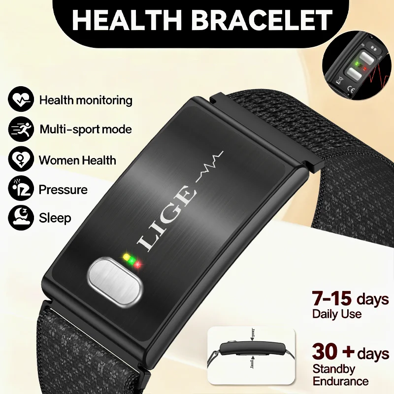 Pulseira Inteligente de Saúde sem Tela ECG 2026 Nova, Monitor de HRV, Pulseira Esportiva Masculina, Rastreador de Fitness, Pulseira à Prova d'Água, Sm