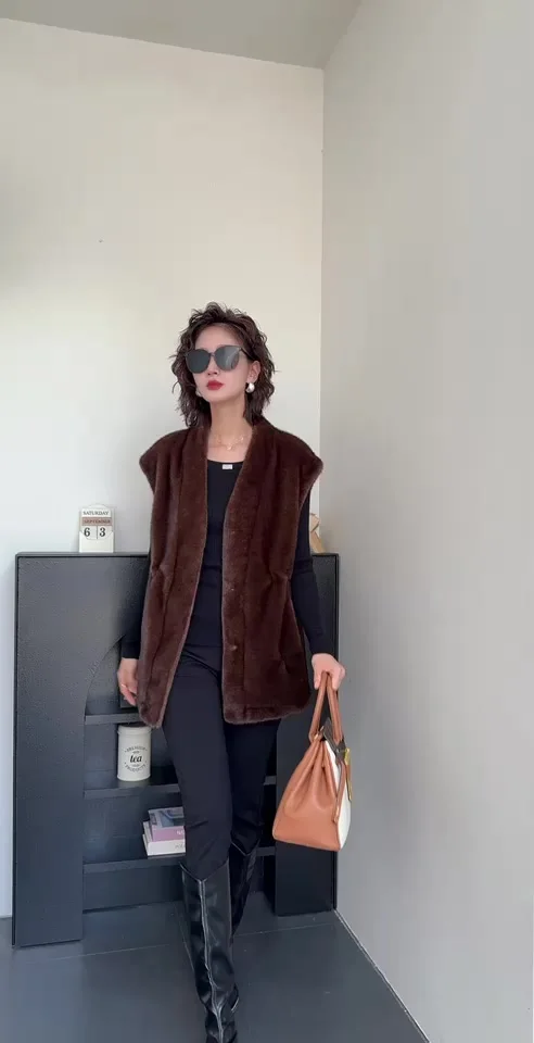 

Women Winter Fleece Warm Coat V-Neck Plush Thick Overcoat Female Fashion Loose Casual Sleeveless Ladies Outerwear Clothes