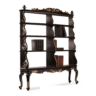 Neoclassical solid wood bookshelf study display cabinet black gold-painted storage post-modern book and newspaper villa