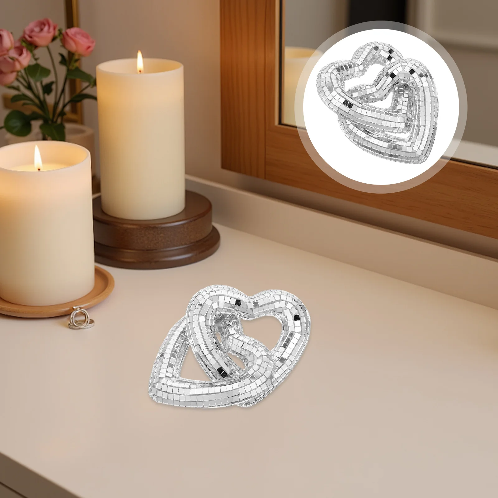 

Heart Shaped Disco Ball Ornament - Handcrafted Interlocking Hearts Design for Living Room Office Bedroom - Festive Romantic