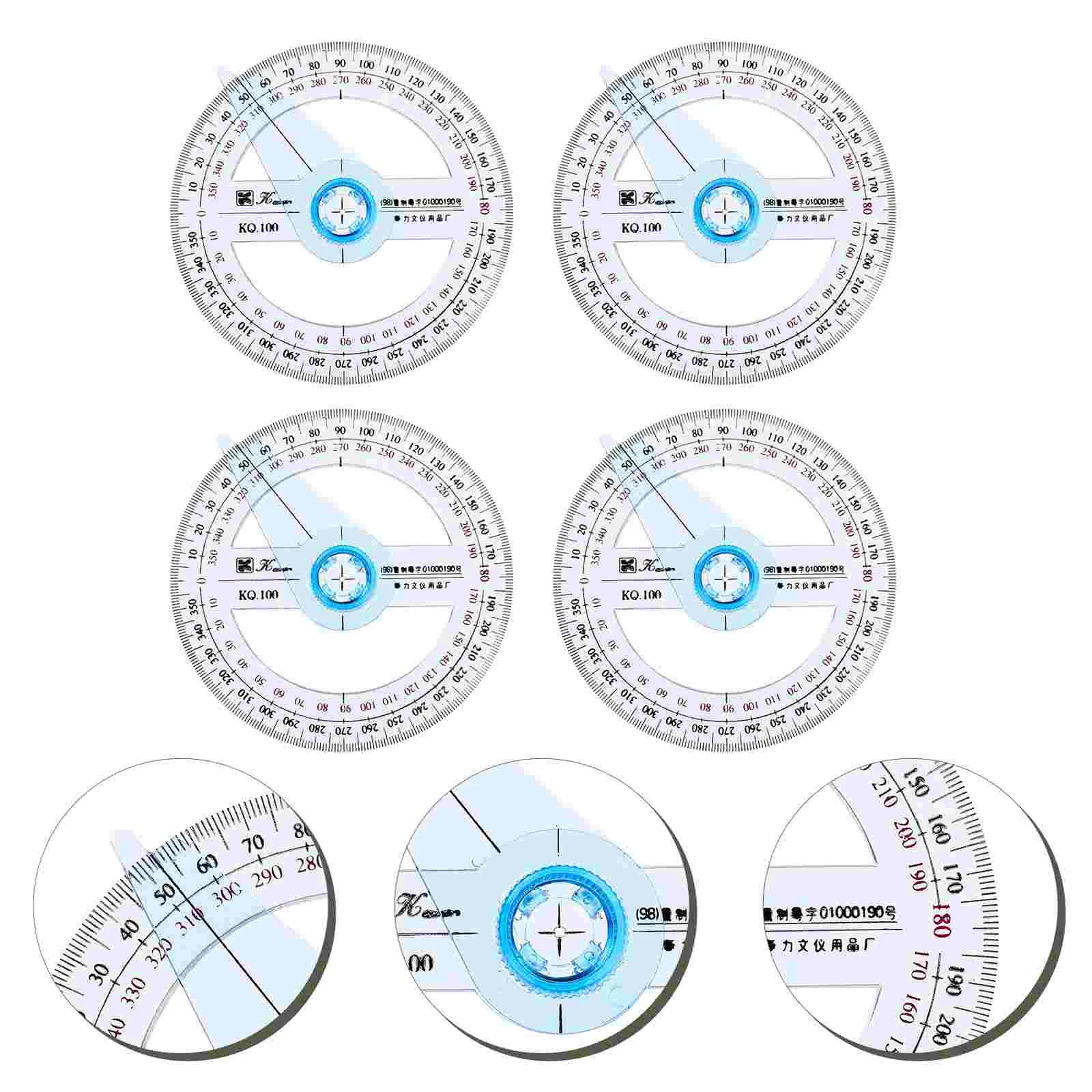 4 Pcs Ruler Protractor Scale Drafting Tool Circle Major Geometric Sky-blue Geometry Student Use