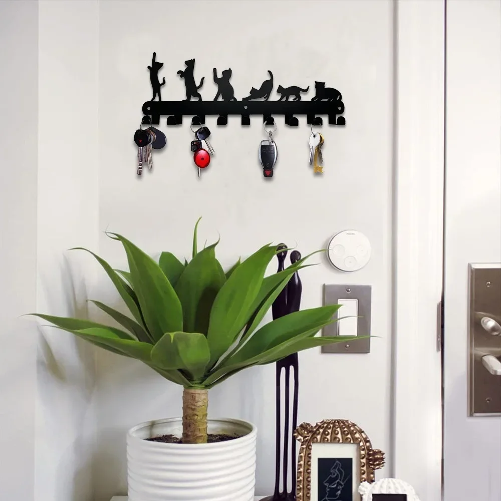 Elegant 1pc Exclusive Black Artistic Metal Key Hooks for Wall Decoration - 9-Hook Wall-Mounted Key Holder for Sophisticated